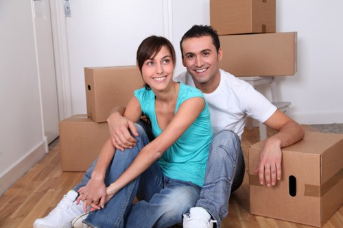Packed moving boxes ready for house removals in Northkensington